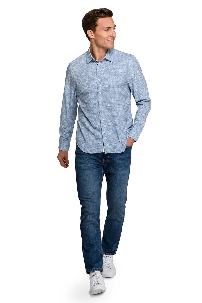 Diagonal Squares Print Woven Long Sleeve Basic, Alternate, color, BLUE DEPTHS