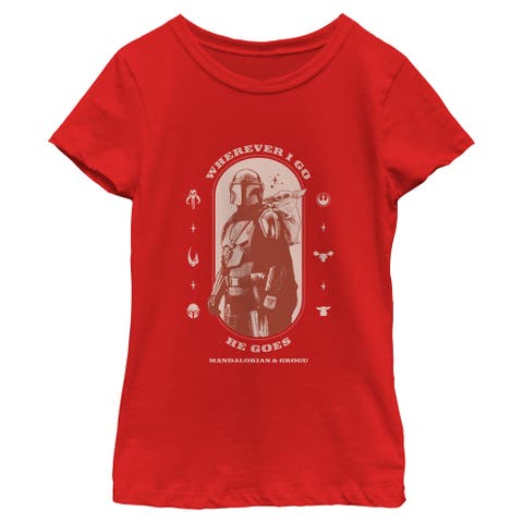 Girl's Star Wars The Mandalorian and Grogu Wherever I Go He Goes Logo  Graphic T-Shirt