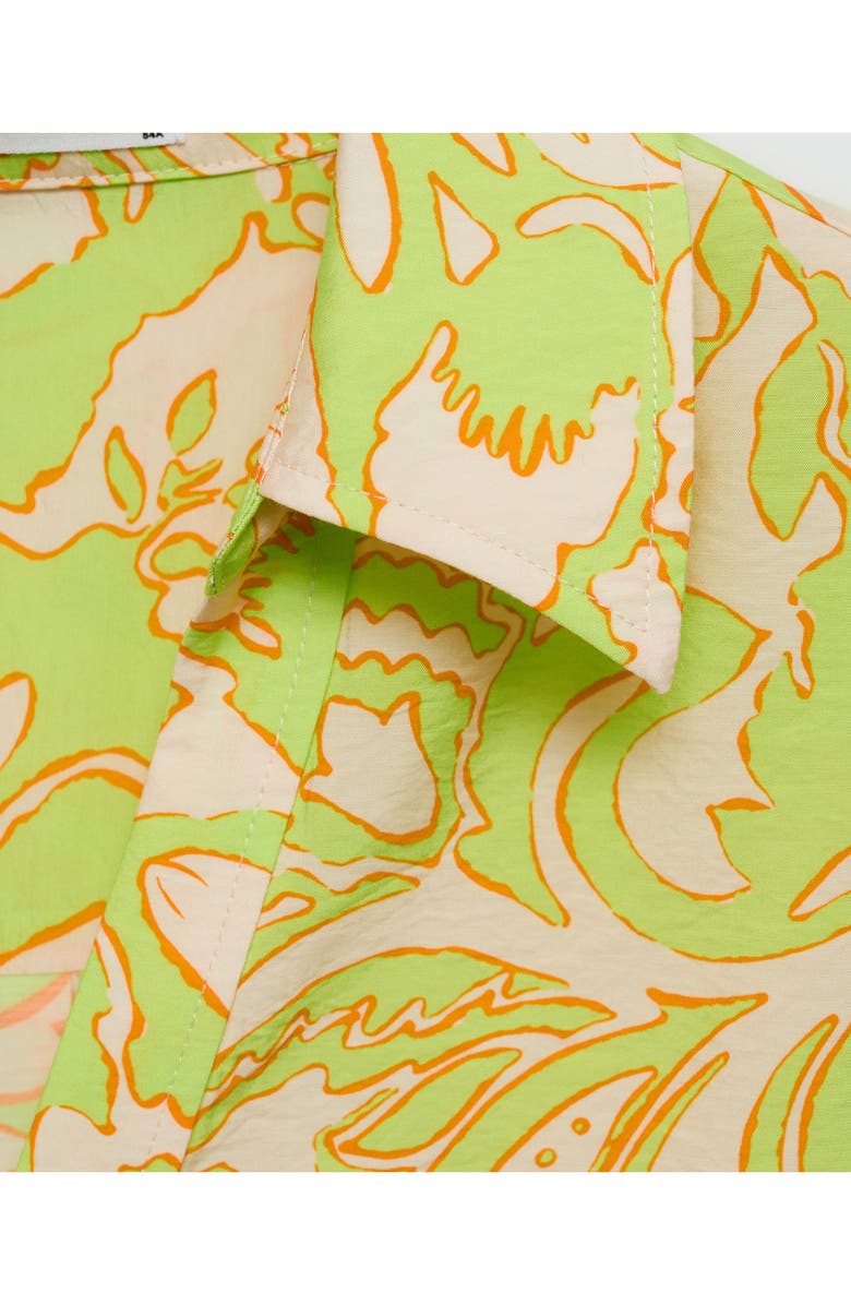 MANGO Floral Short Sleeve Button-Up Shirt, Alternate, color, Lime