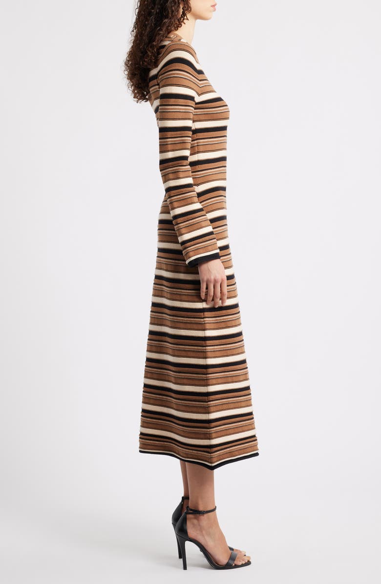 Elie Tahari The Cammie Stripe Long Sleeve Sweater Midi Dress, Alternate, color, Camel Beige Stripe