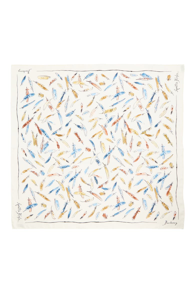 Feather Print Silk Scarf, Main, color, INK BLUE