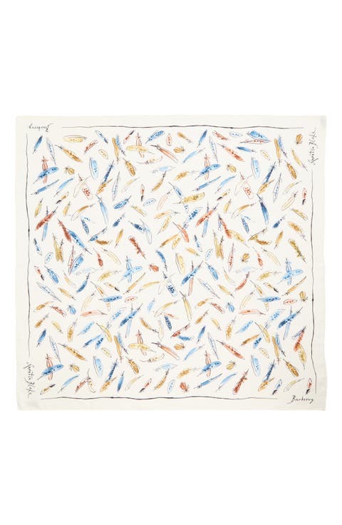 Feather Print Silk Scarf