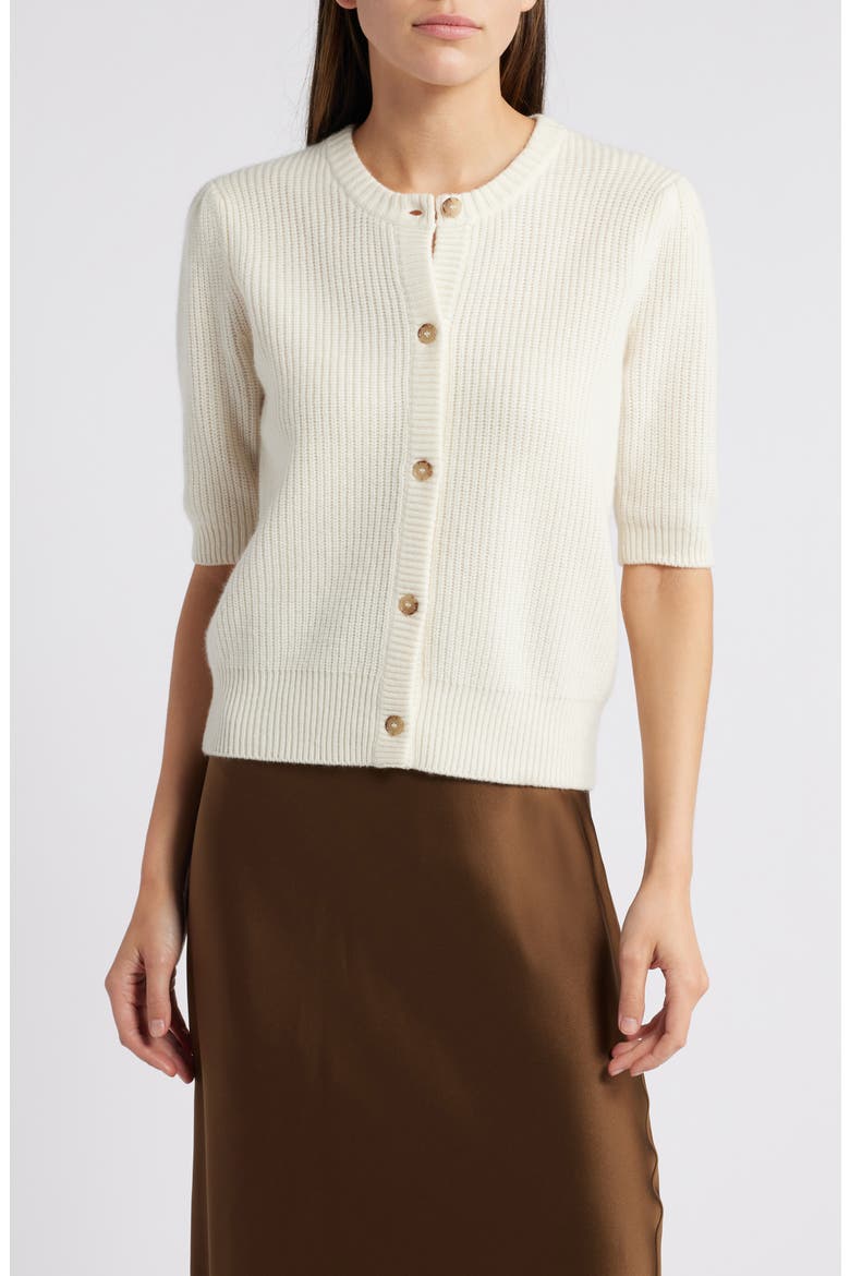 Shrunken Rib Wool & Cashmere Cardigan, Main, color, CREAM