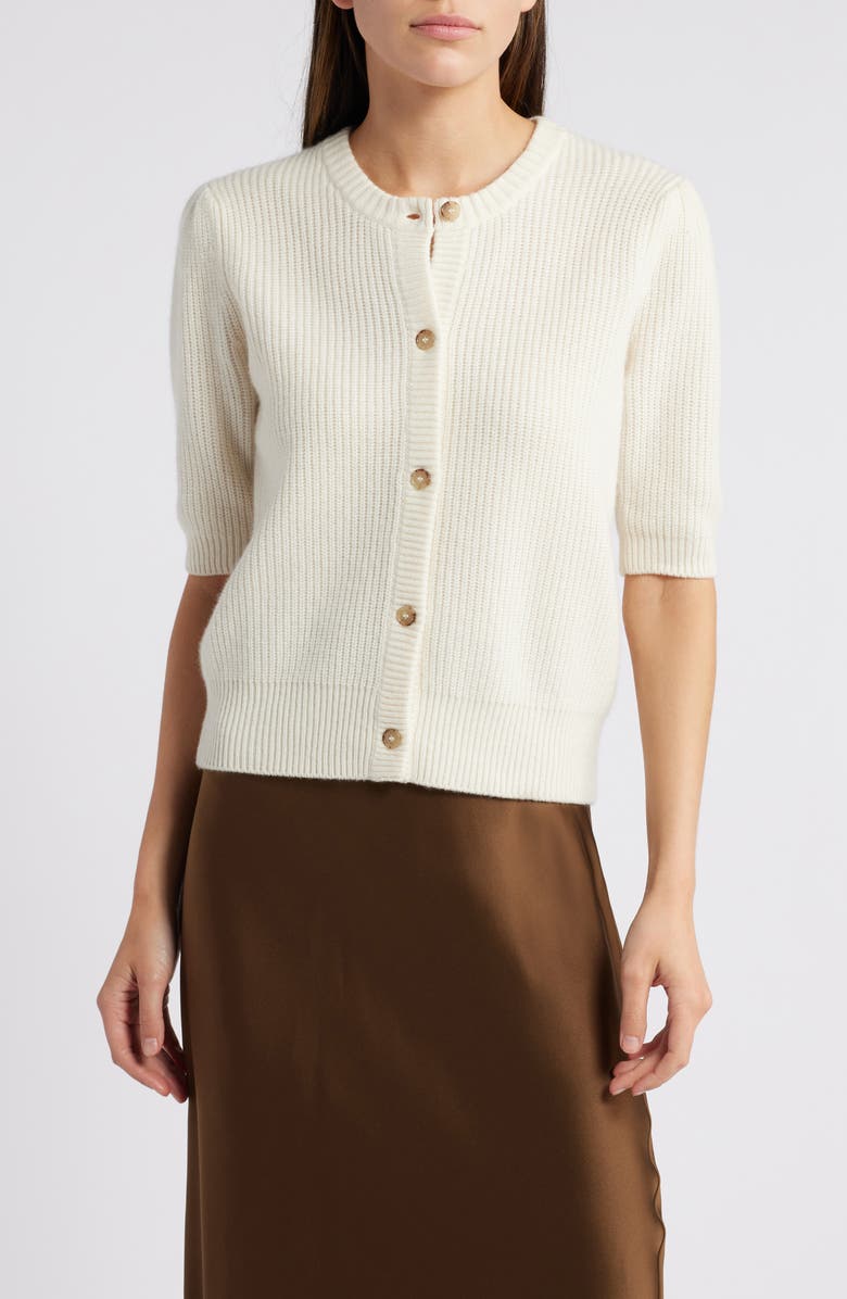 FRAME Shrunken Rib Wool & Cashmere Cardigan, Main, color, Cream