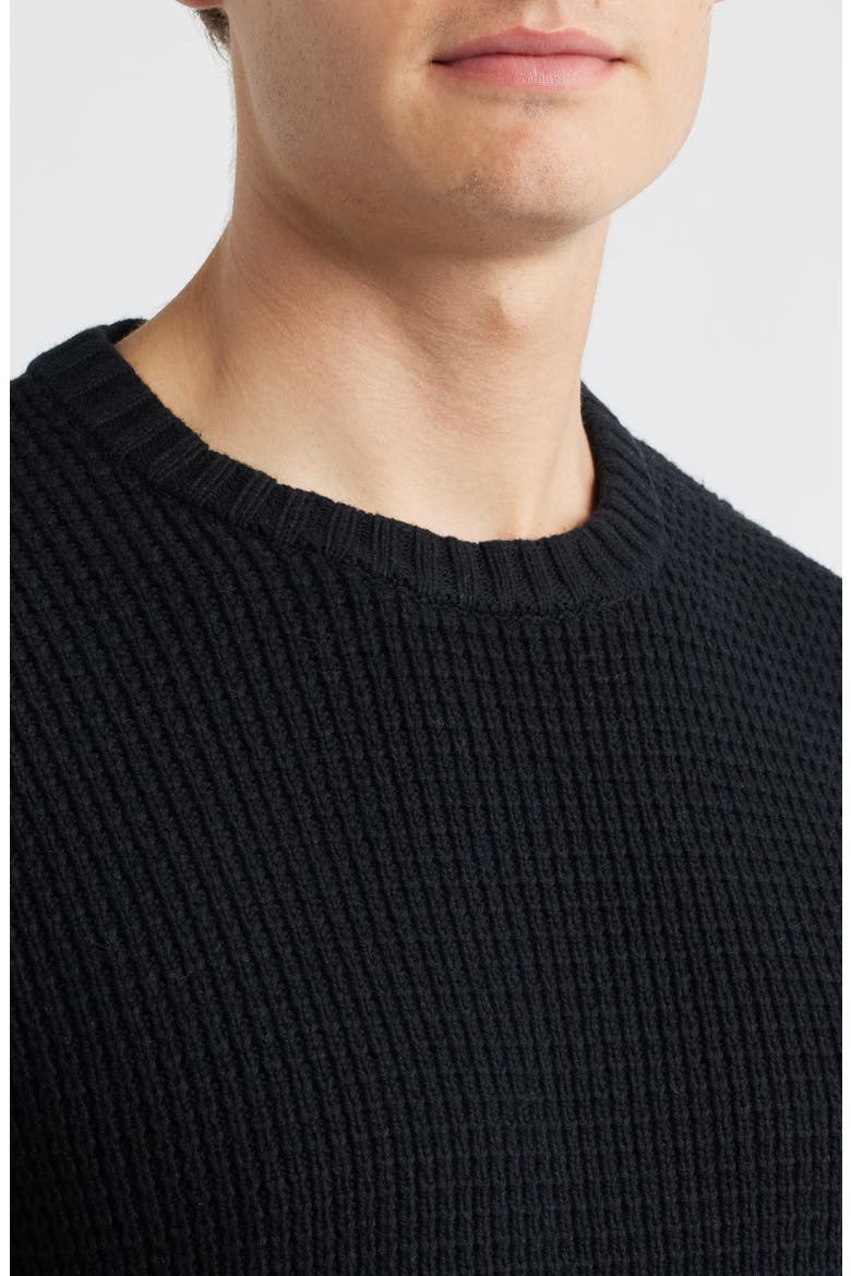 Laggan Waffle Stitch Crewneck Sweater, Alternate, color, BLACK