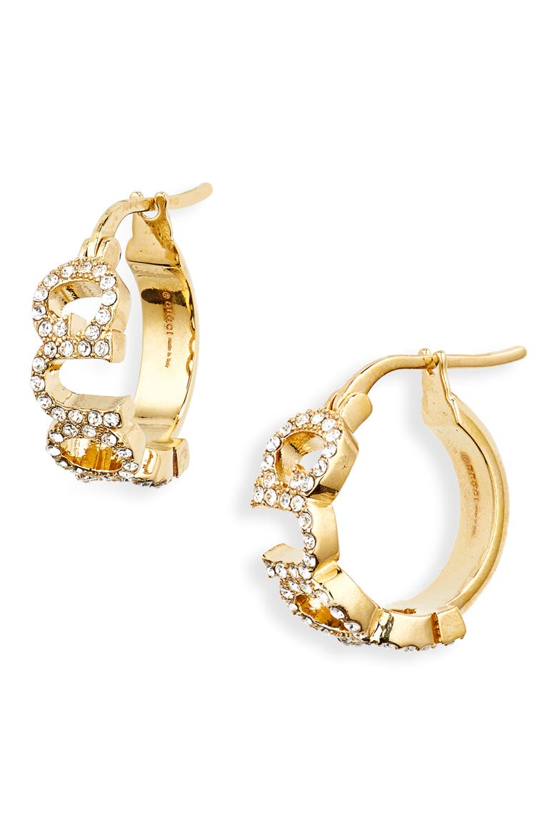 Crystal Script Hoop Earrings, Main, color, GOLD