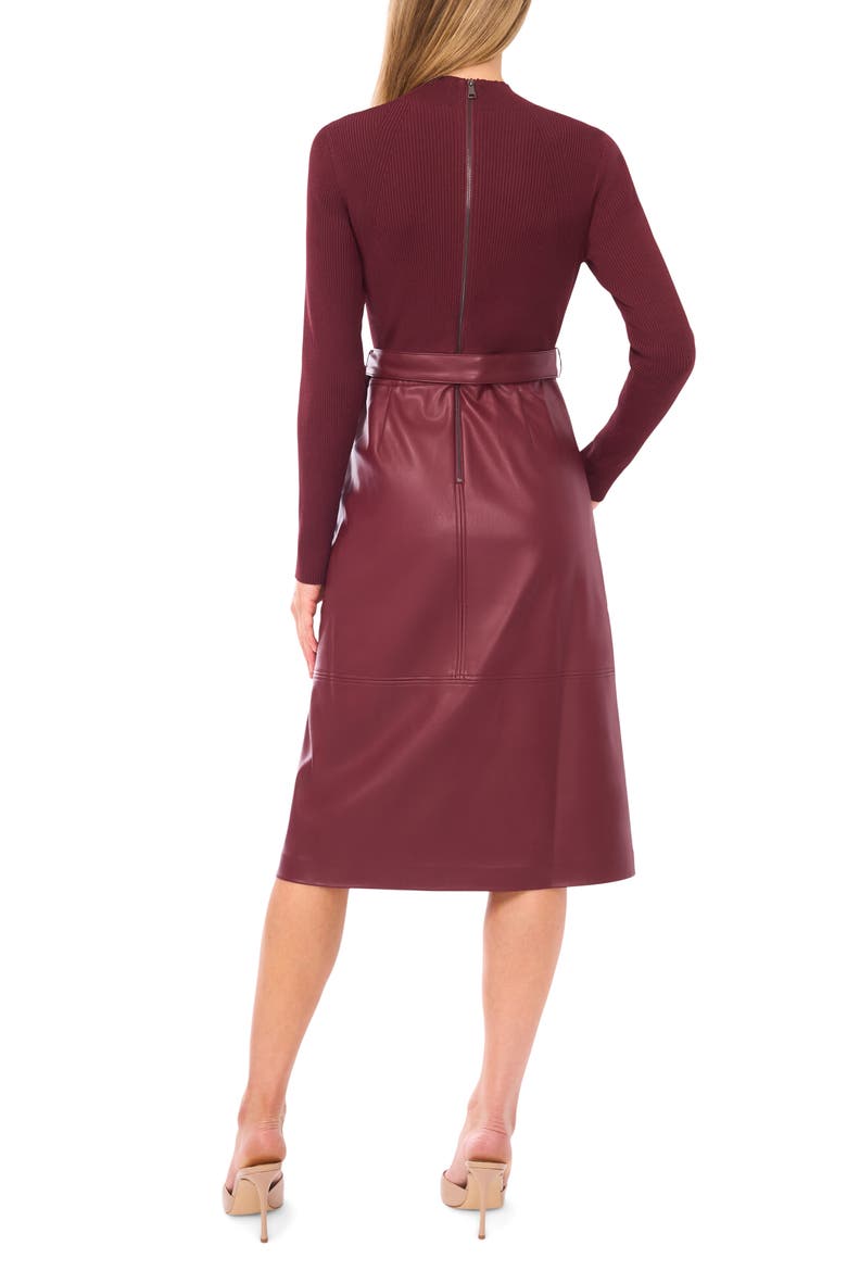 Mixed Media Long Sleeve Dress, Alternate, color, PORT