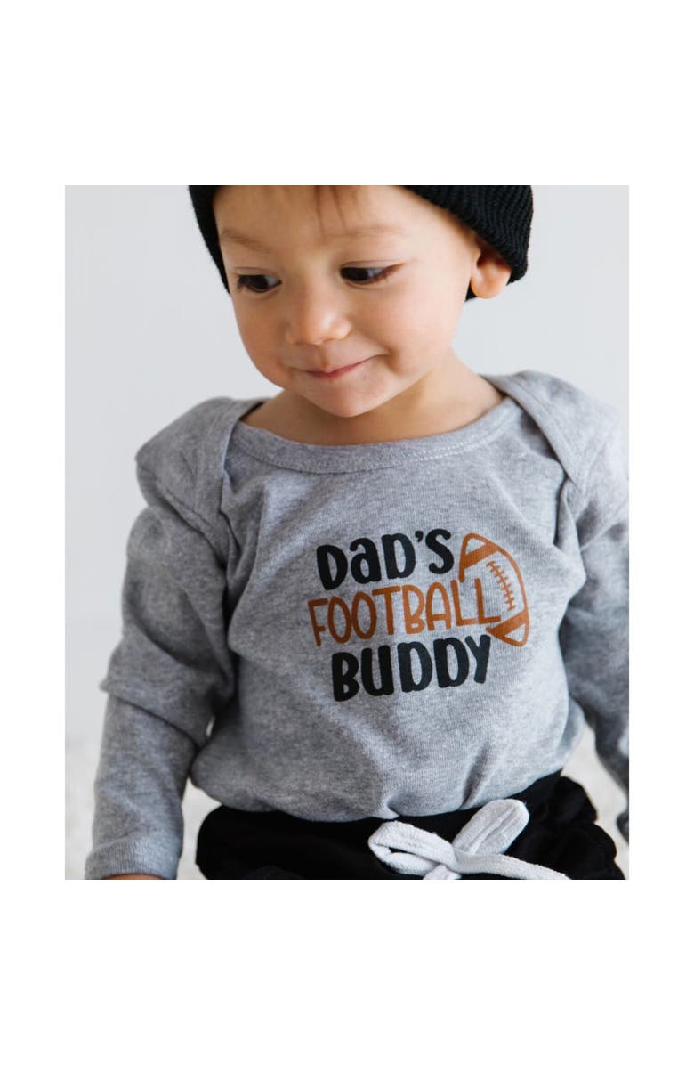 Sweet Wink Dad's Football Buddy Black & Brown Long Sleeve Bodysuit, Alternate, color, Grey