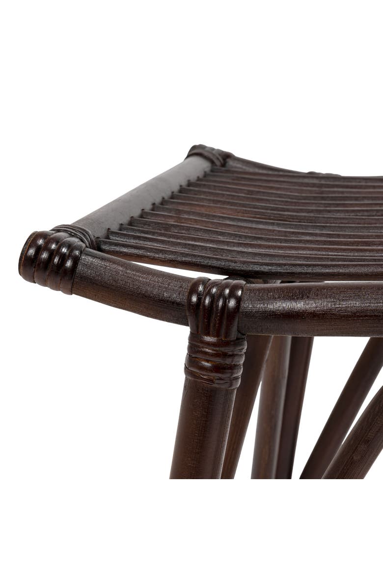 Gabriel Handcrafted Rattan and Solid Wood Backless Vanity Stool, Bohemian Accent Ottoman Footstool for Living Room, Alternate, color, Dark Brown