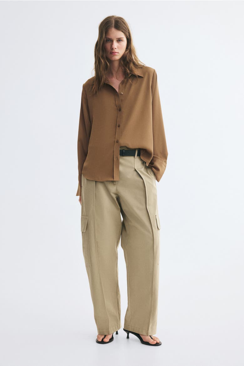 Long-sleeved Satin Shirt, Alternate, color, Dark beige