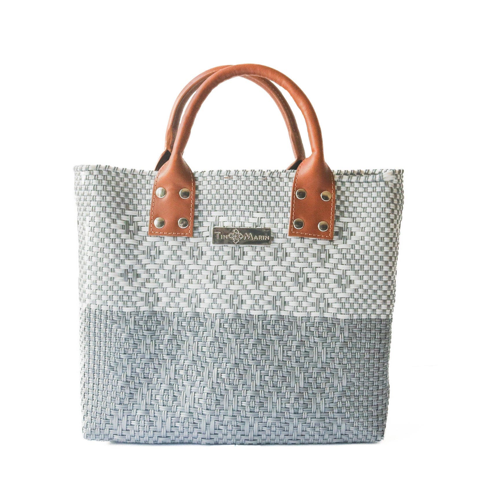 Tin Marin Grey Large Woven Crossbody Bag - Tan Leather, Main, color, Tan Leather Straps