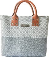Tin Marin Grey Large Woven Crossbody Bag - Tan Leather