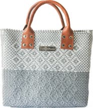 Tin Marin Grey Large Woven Crossbody Bag - Tan Leather