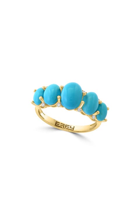 Turquoise & Diamond Row Ring