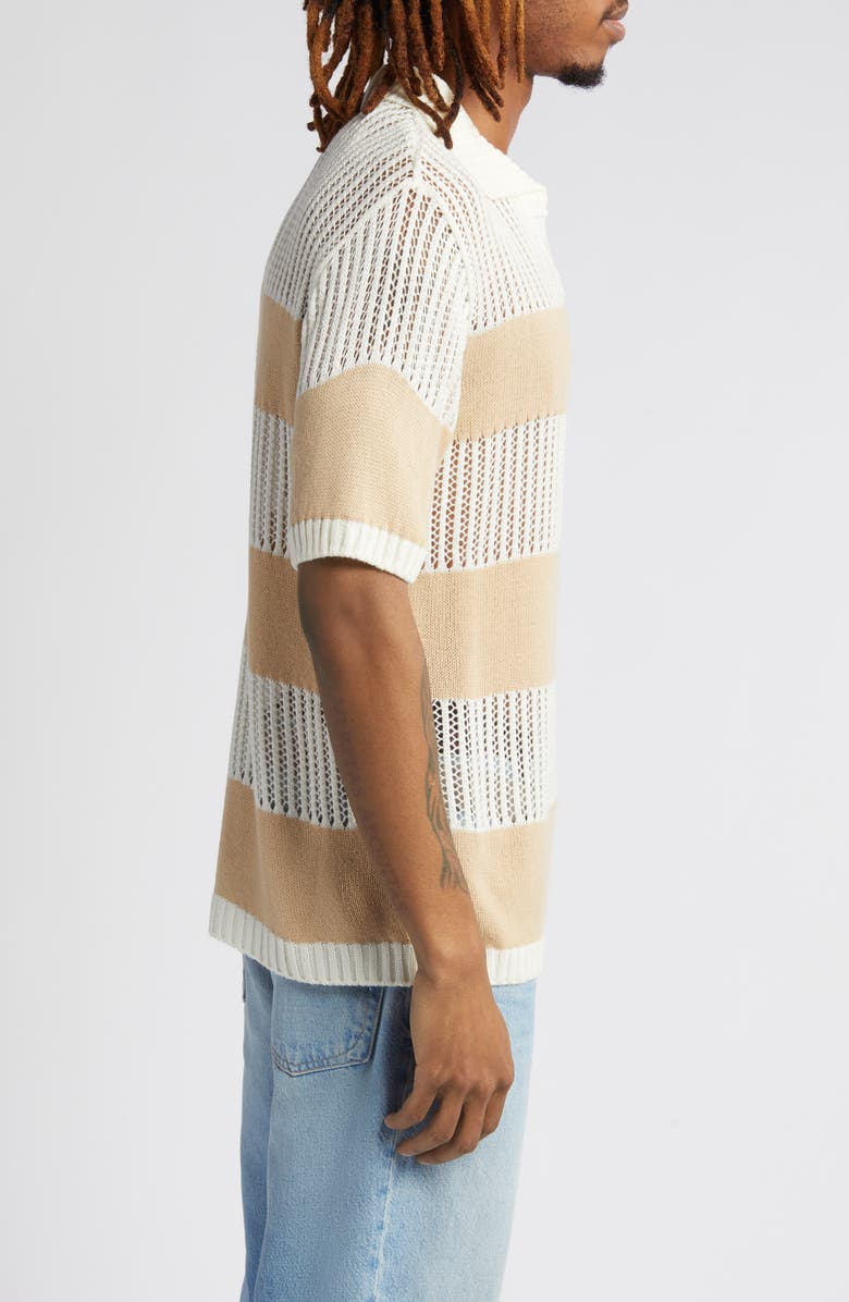 Topman Stripe Crochet Johnny Collar Polo, Alternate, color, 