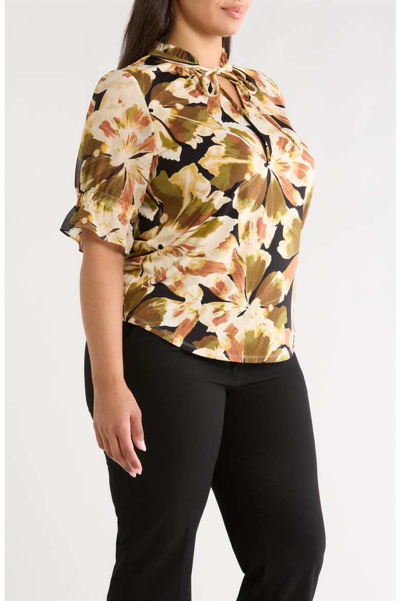 Floral Mixed Media Peasant Top, Alternate, color, ANNE BLACK MULTI
