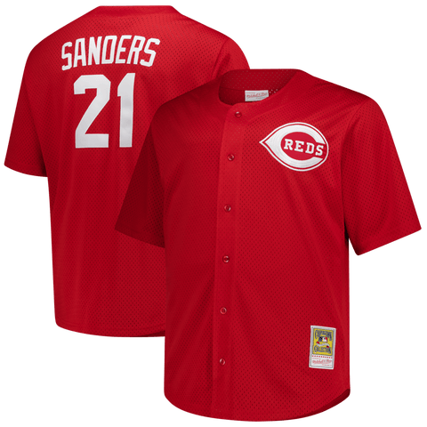 Men's Mitchell & Ness Deion Sanders Red Cincinnati Reds Big & Tall Cooperstown Mesh Batting Practice Jersey