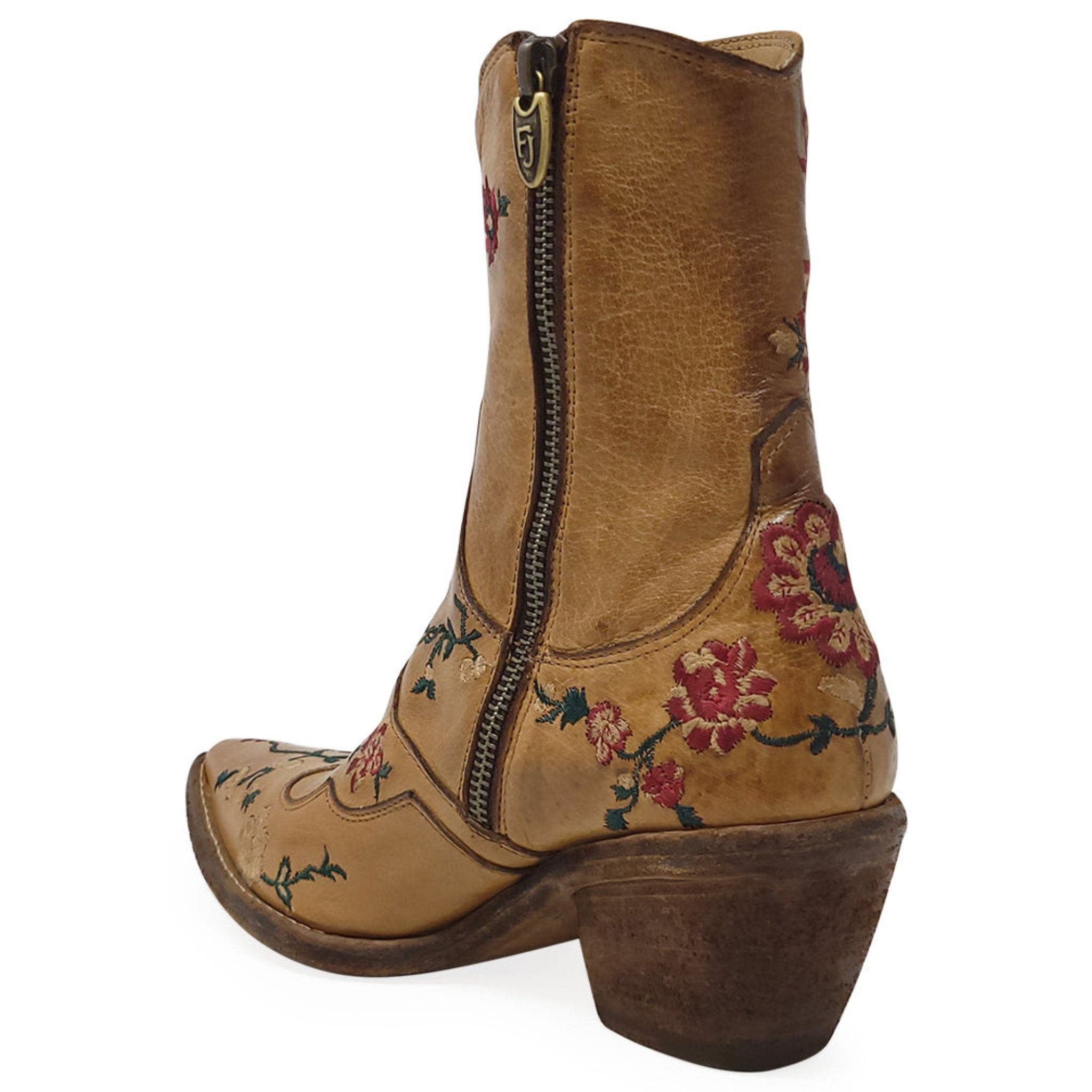 Leather Embroidered Ankle Boot, Alternate, color, TAN