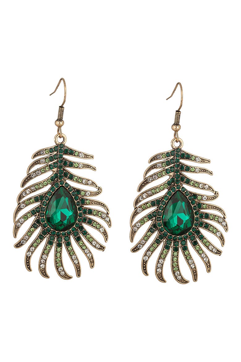 Peacock Feather Drop Earrings, Main, color, GREEN