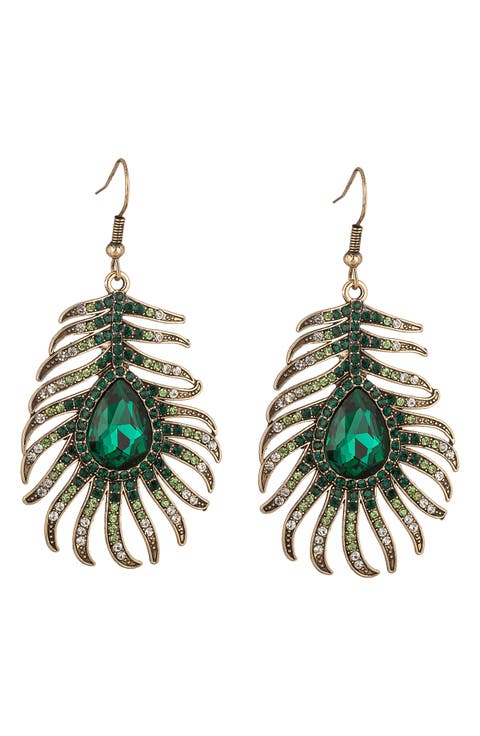 Peacock Feather Drop Earrings