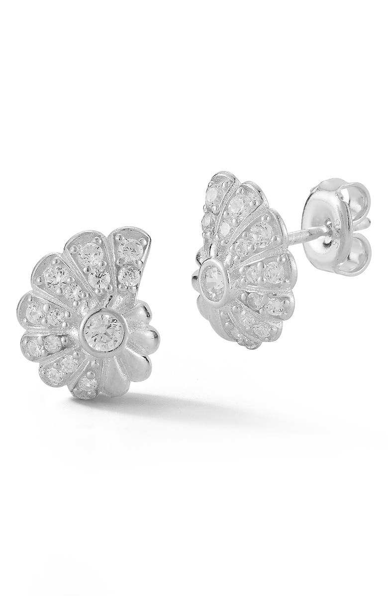 SPHERA MILANO CZ Seashell Stud Earrings, Main, color, Silver