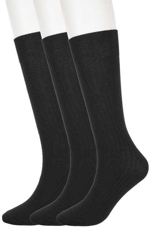 3-Pack Solid Ribbed Crew Socks