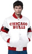 STARTER Men's Starter White Chicago Bulls Triple Option Varsity Full-Snap Satin Jacket