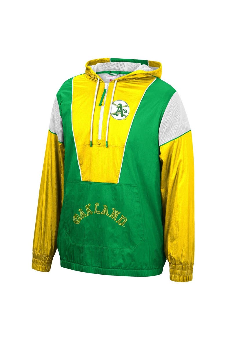 Men's Mitchell & Ness Green Oakland Athletics Highlight Reel Windbreaker Half-Zip Hoodie Jacket, Alternate, color, Green