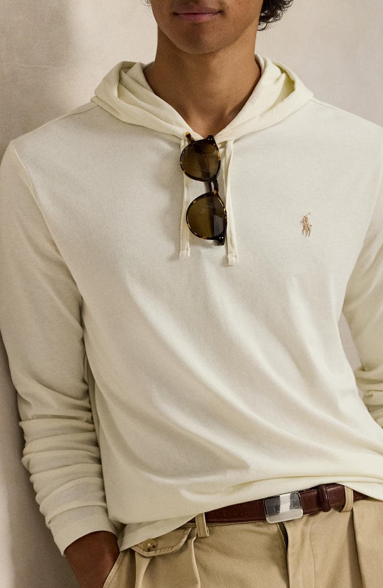 Polo Ralph Lauren Long Sleeve Cotton Jersey Hooded T-Shirt, Alternate, color, Parchment Cream