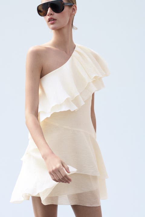 Flounced One-shoulder Dress