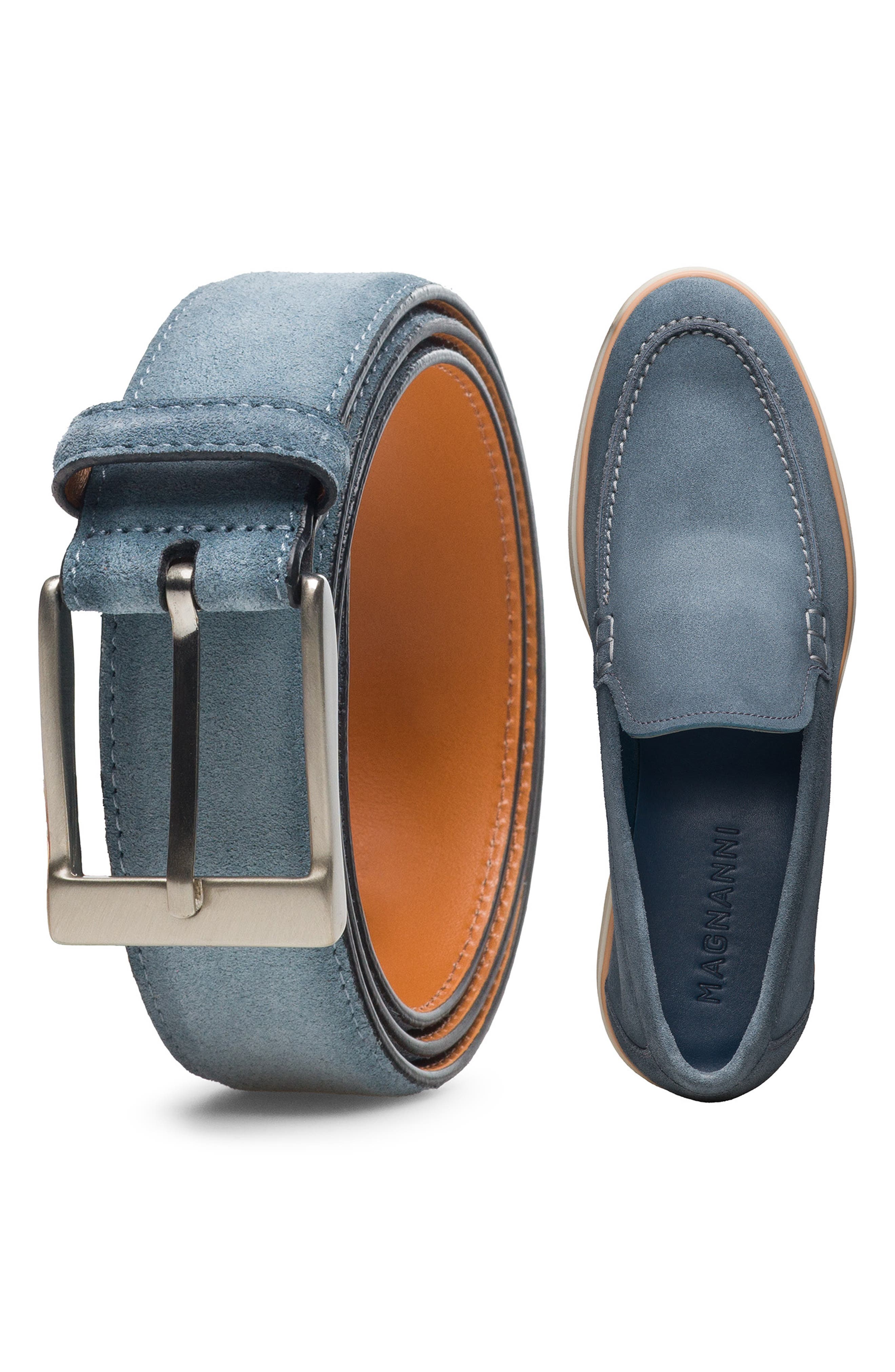 Magnanni Beignet II Apron Toe Suede Loafer, Alternate, color, Sky Blue Suede