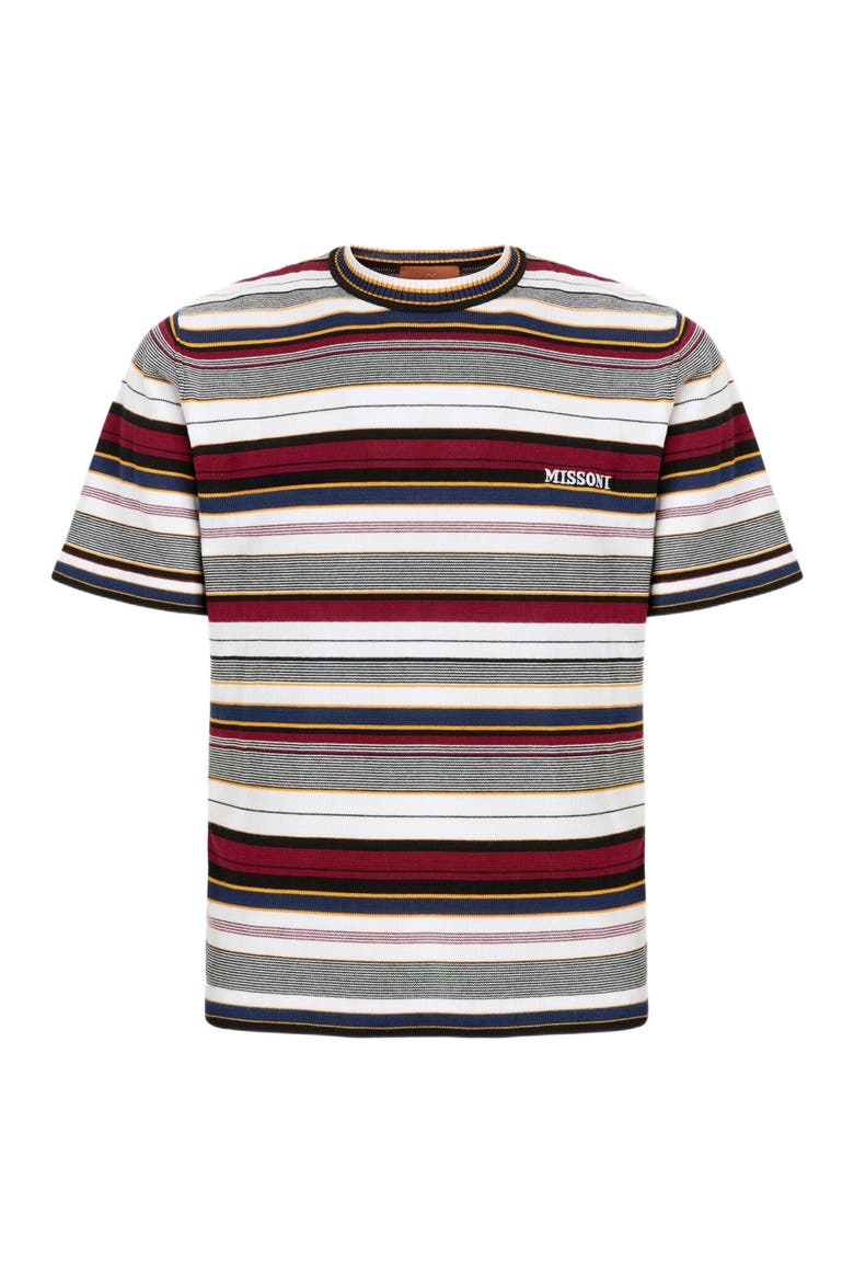 Striped Crew-neck Cotton T-shirt With Embroidered Logo Lettering, Alternate, color, Beige& Grey