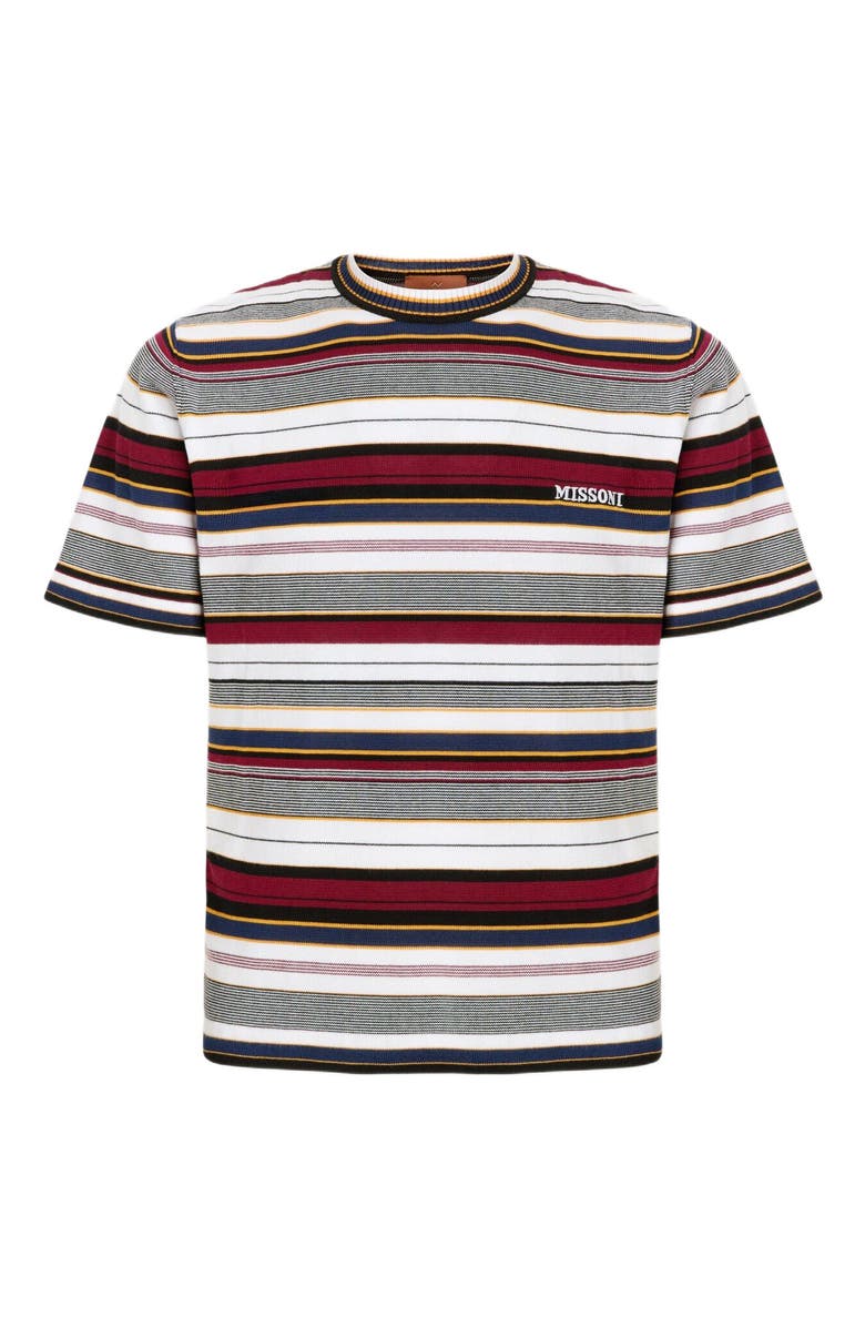 Missoni Striped Crew-neck Cotton T-shirt With Embroidered Logo Lettering, Alternate, color, Beige& White