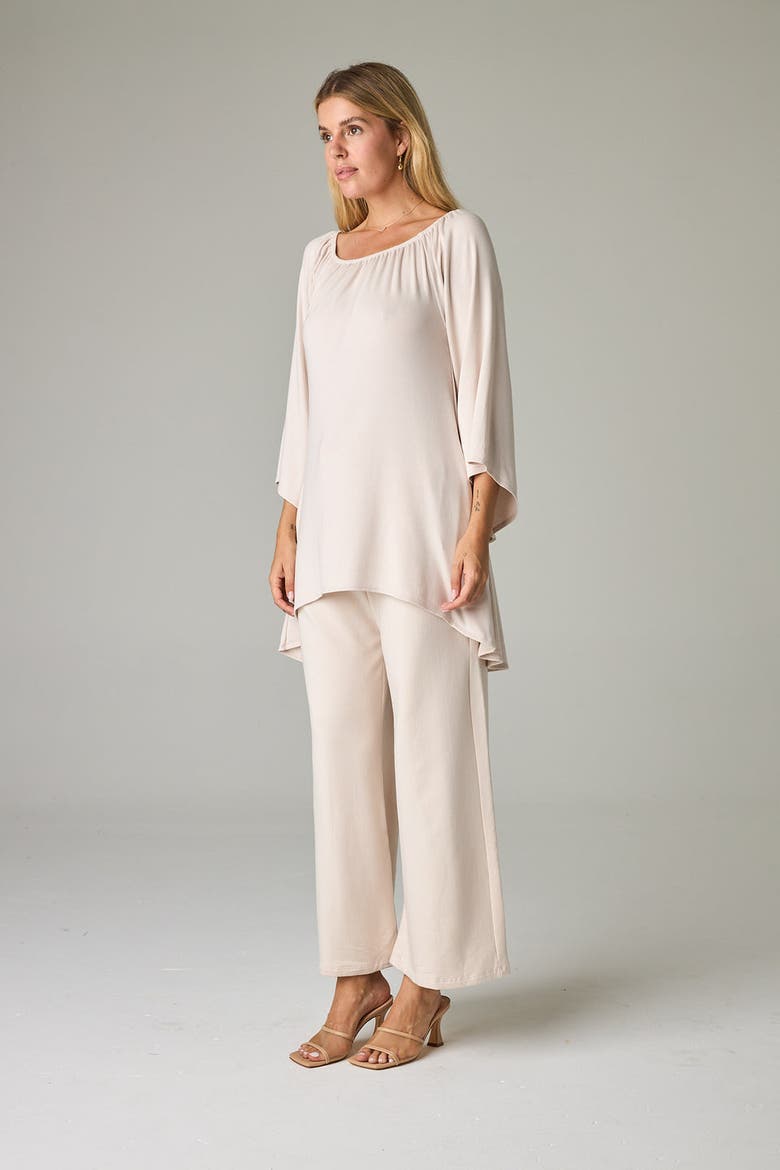 Peyto Eco-Luxe Rib Off-Shoulder Flutter Tunic/Dress - Ultra-Luxe Flow, Alternate, color, Bone