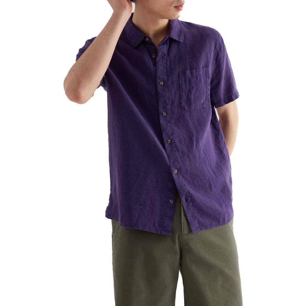 Seasalt Cornwall Carne Short Sleeve Linen Button-up Shirt In Purple