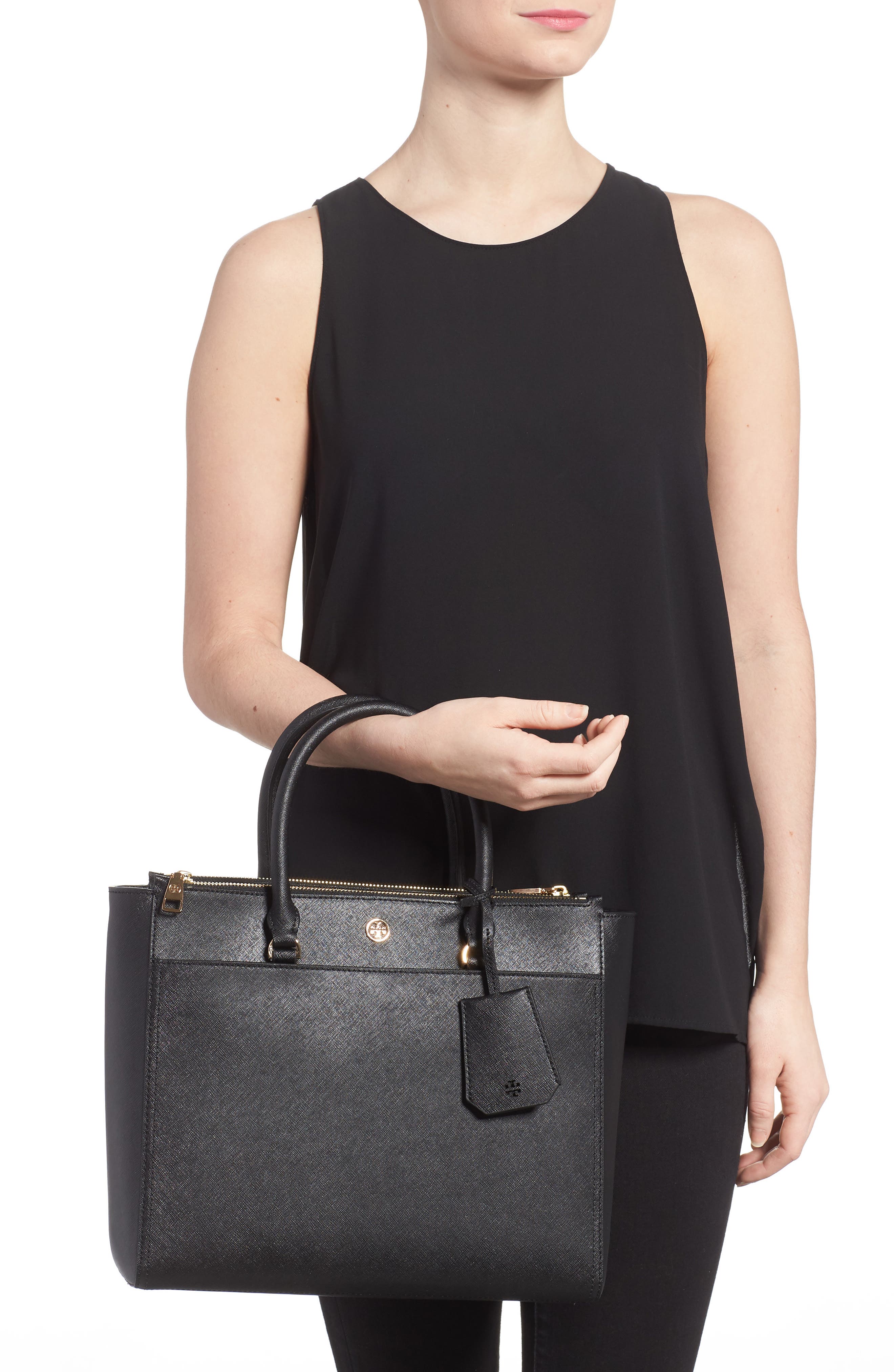 Tory Burch Robinson Double-Zip Leather Tote, Alternate, color, 