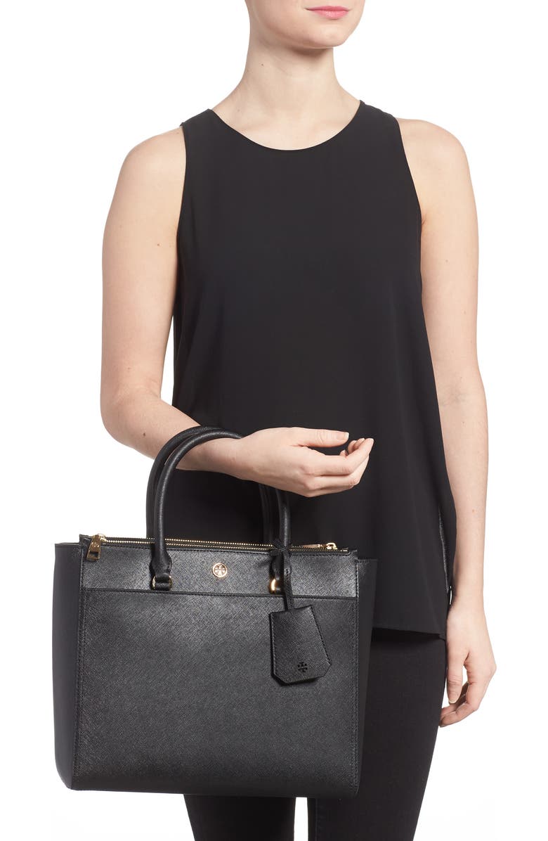 Tory Burch Robinson Double-Zip Leather Tote, Alternate, color,