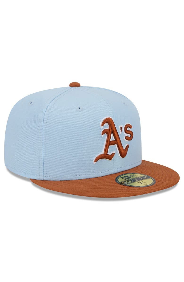 New Era Men's New Era Light Blue/Brown Oakland Athletics Spring Color Basic Two-Tone 59FIFTY Fitted Hat, Alternate, color, 