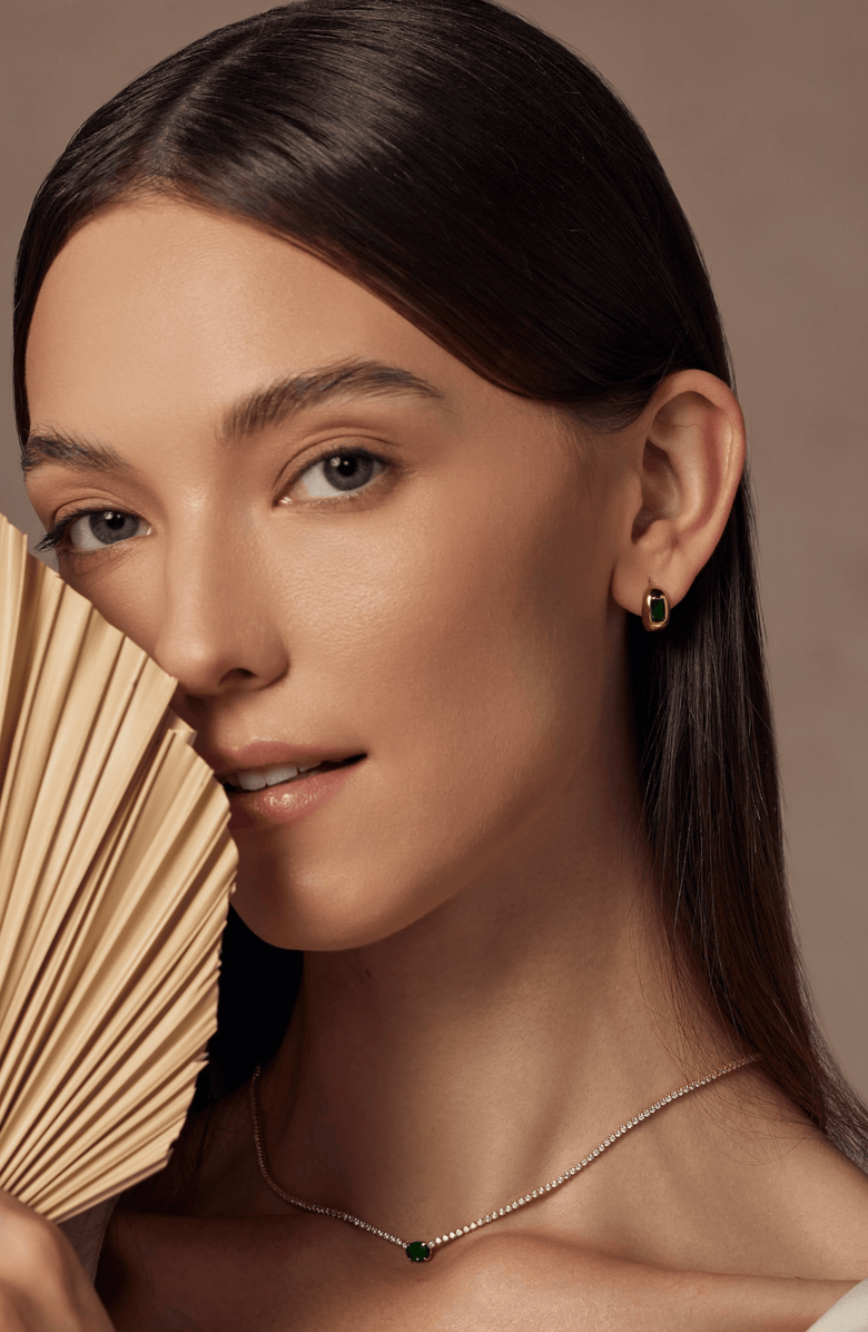 Bearfruit Jewelry 18k Gold Plated Sterling Silver Emerald Rectangle Necklace, Ring & Huggies Set Holiday Gift Idea, Alternate, color, Gold