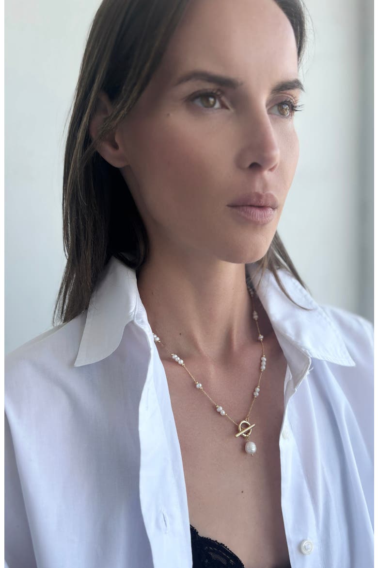 18k Gold Plate & Imitation Pearl Toggle Necklace, Alternate, color, WHITE/ GOLD