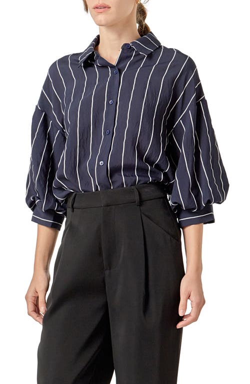 English Factory Stripe Balloon Sleeve Shirt In Blue