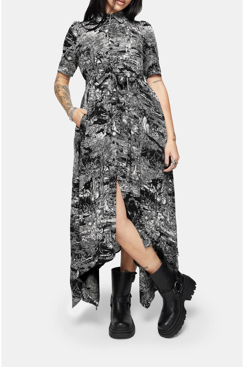 Nara Boudicca Printed Shirt Dress, Alternate, color, Black