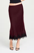 WAYF Vienna Lace Trim Satin Skirt