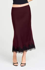 WAYF Vienna Lace Trim Satin Skirt