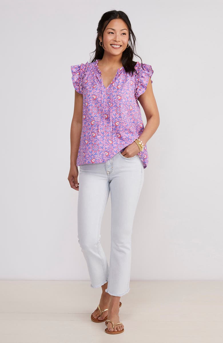 vineyard vines Katama Tile Print Ruffle Popover Blouse, Alternate, color, 