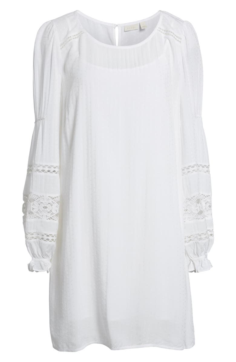 Hinge Lace Trim Puff Sleeve Shift Dress, Alternate, color, 