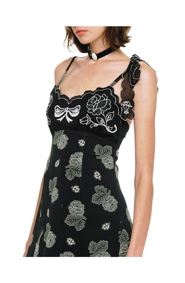 Anna Sui Ribbon Handkerchief Satin Print Dress, Alternate, color, Black