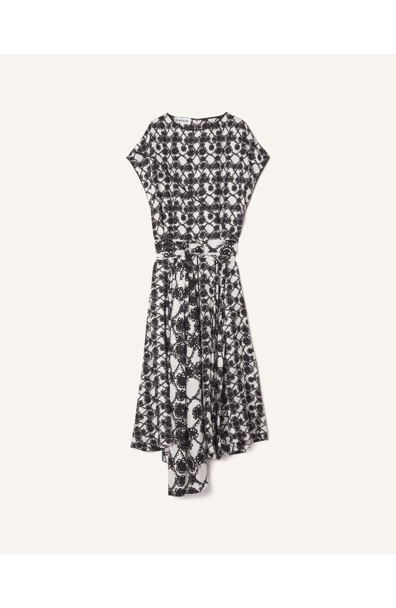 Lanvin Printed Silk Draped Dress, Main, color, White/Black