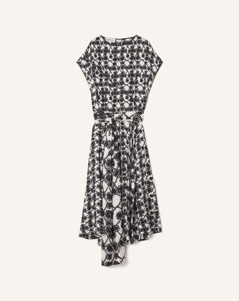 Printed Silk Draped Dress