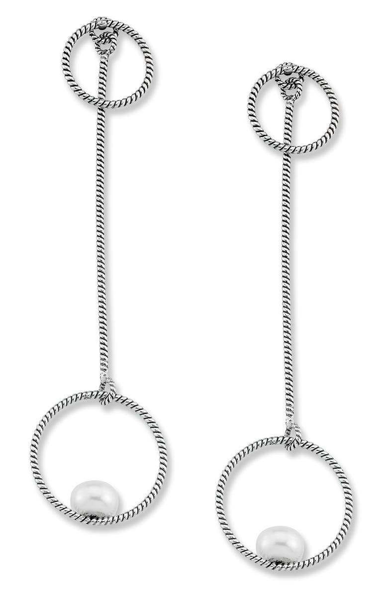 SAMUEL B. Sterling Silver Pearl Open Circle Drop Earrings, Main, color, Silver